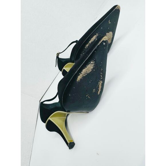 Chanel Couture 2002 Black Suede T-Strap Heels size EU 36.5 Vintage Runway Pumps - Picture 7 of 9